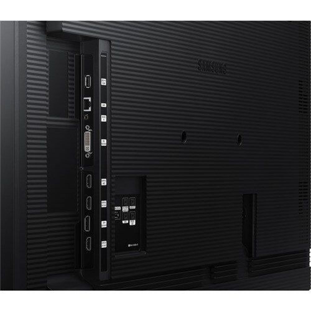 85-inch LCD digital signage display close-up of input/output ports on back