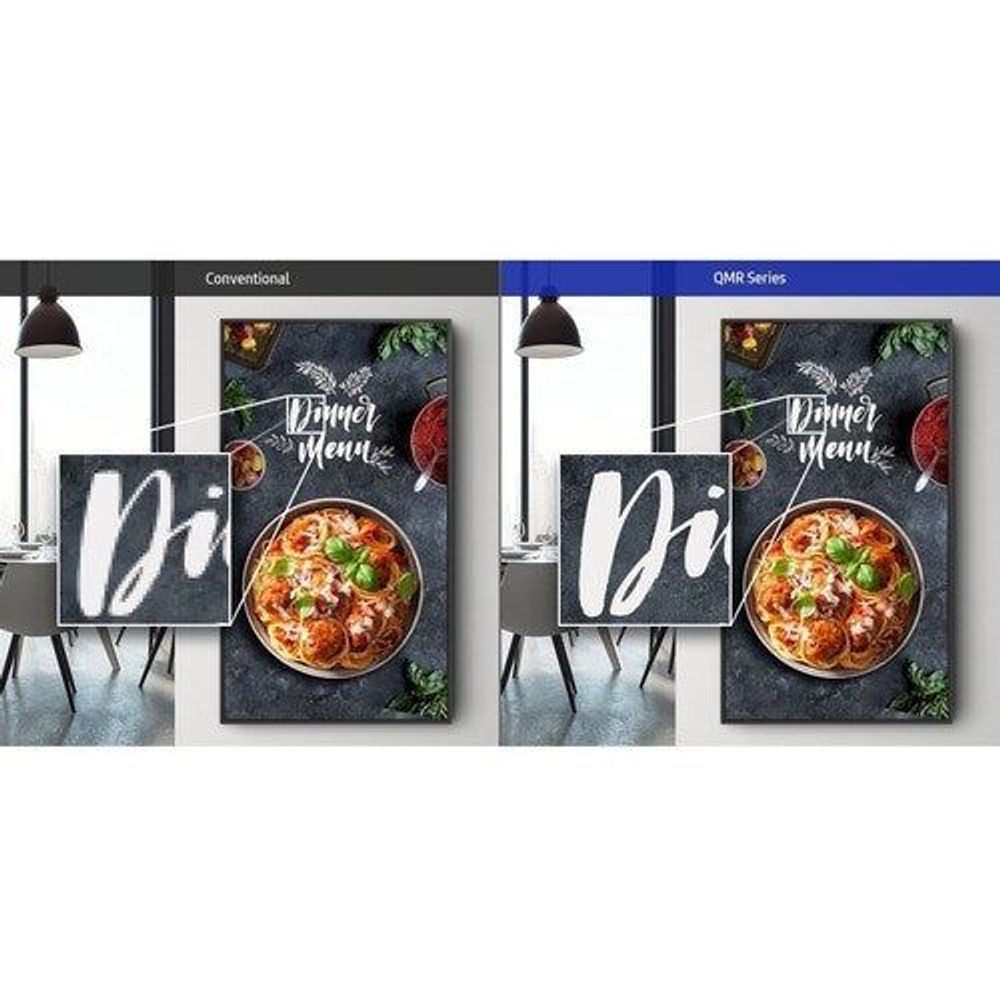 Digital signage display showing event menu panels in a dual-screen setup