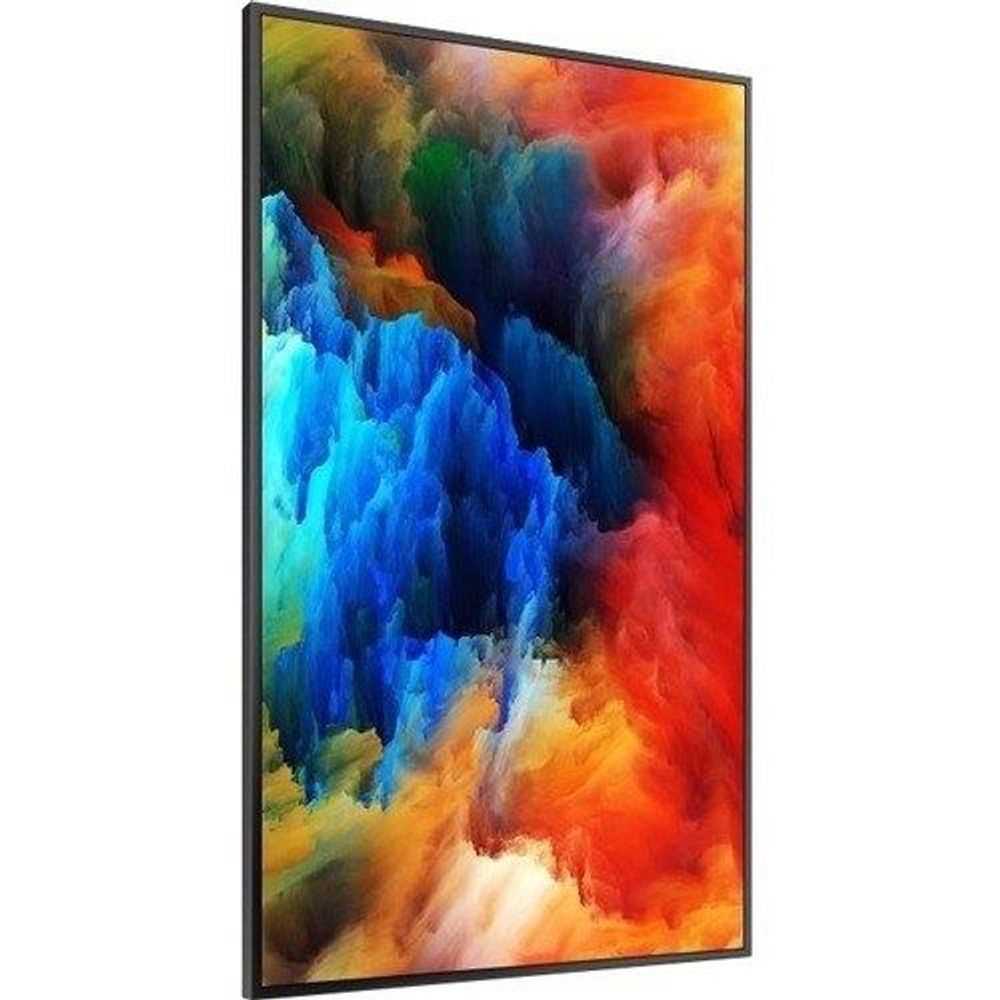 Framed 85-inch LCD digital signage display with bright abstract color scene