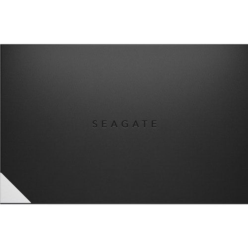Black Seagate external hard drive front panel with logo