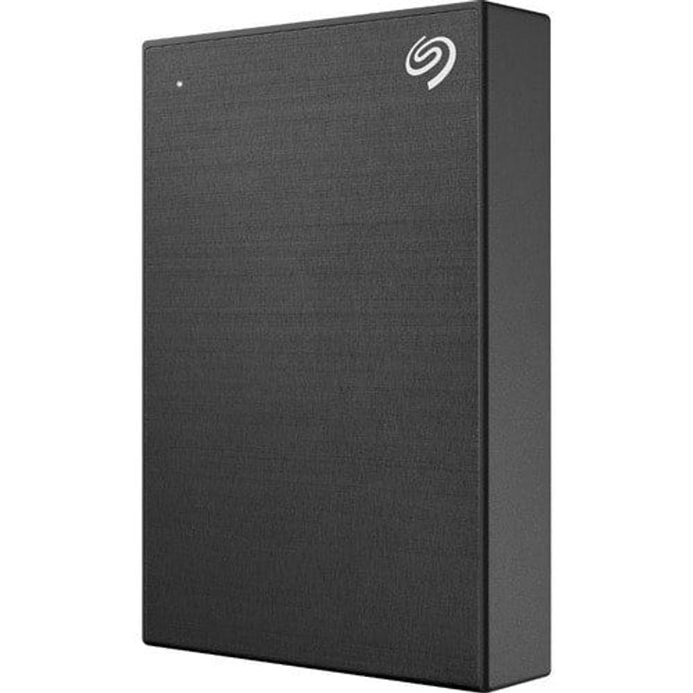 Black external hard drive enclosure with Seagate logo