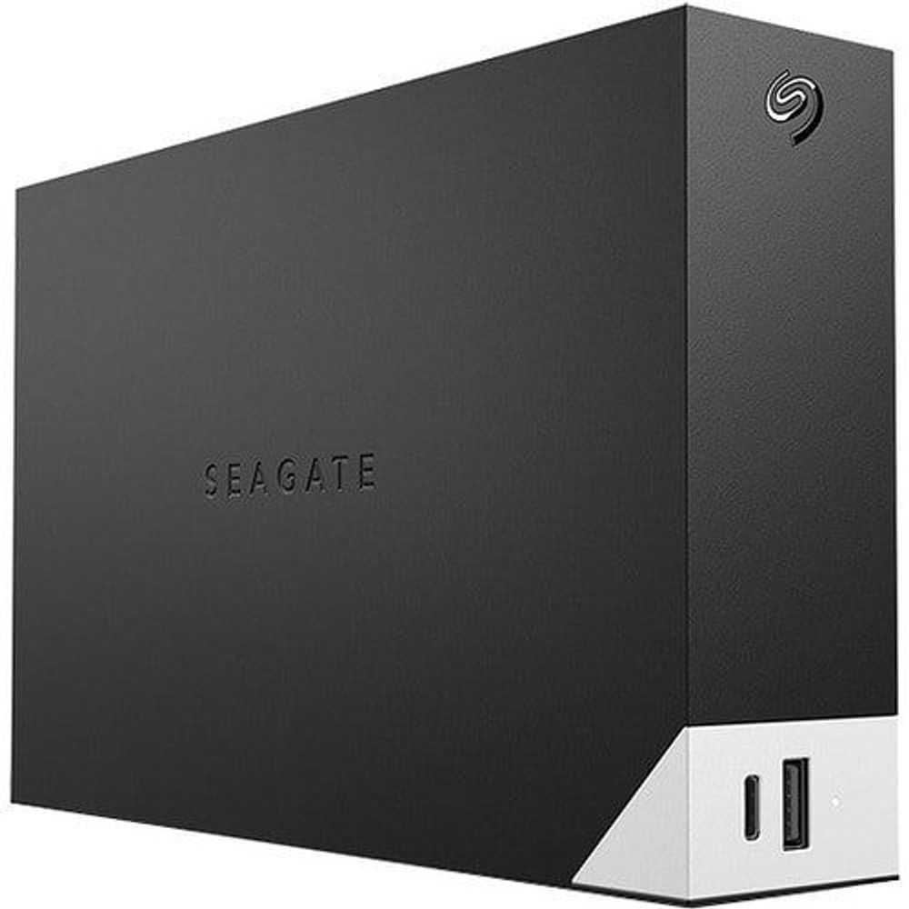 Black Seagate external 3.5" hard drive with bottom port section