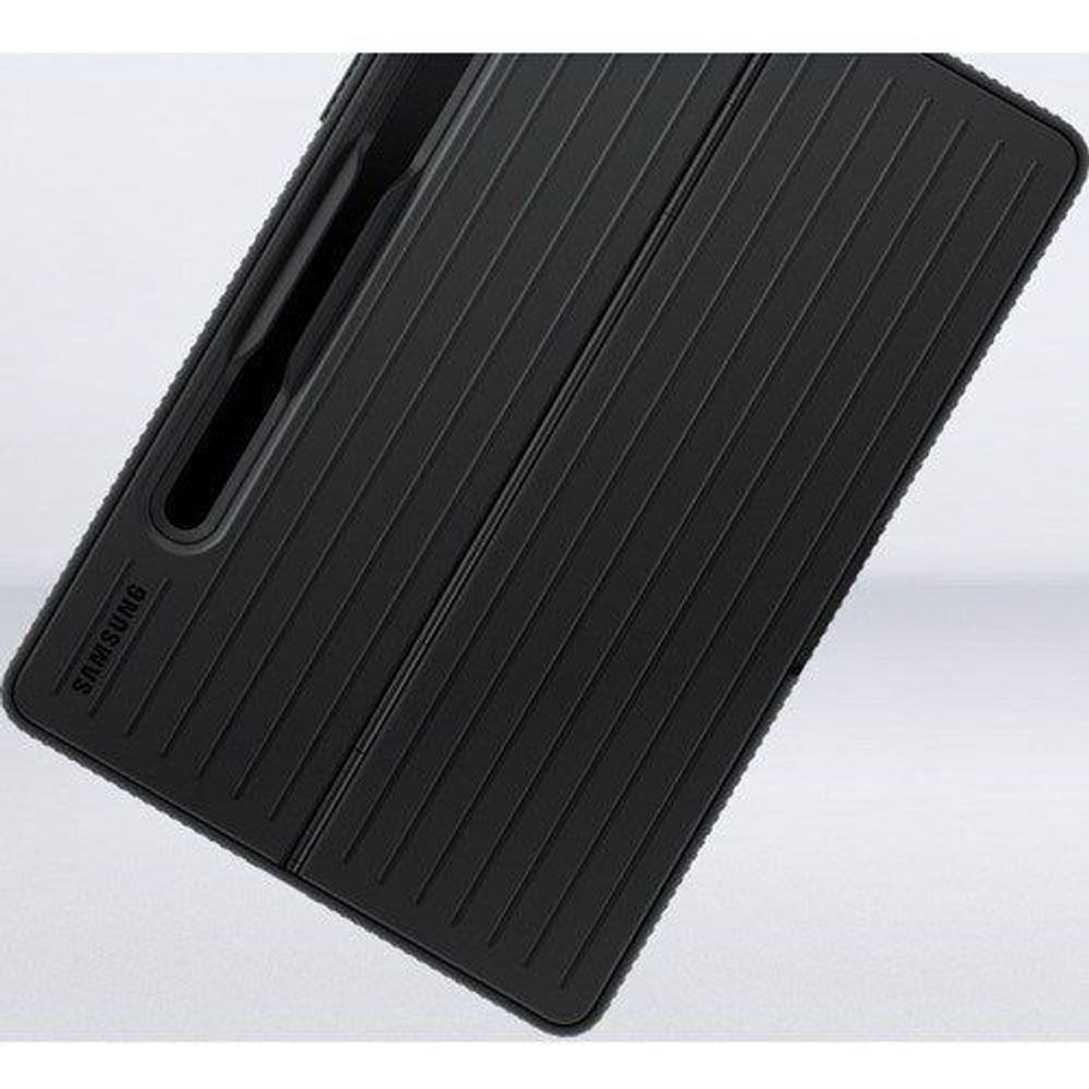 Black tablet case with ridged texture on the back and inner stand panel