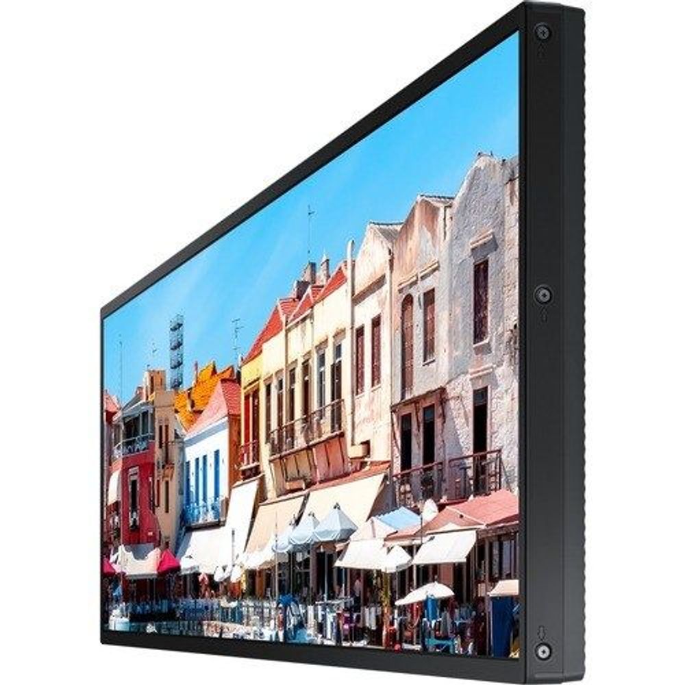 Black Samsung 37-inch stretch LCD display showing a city street photo