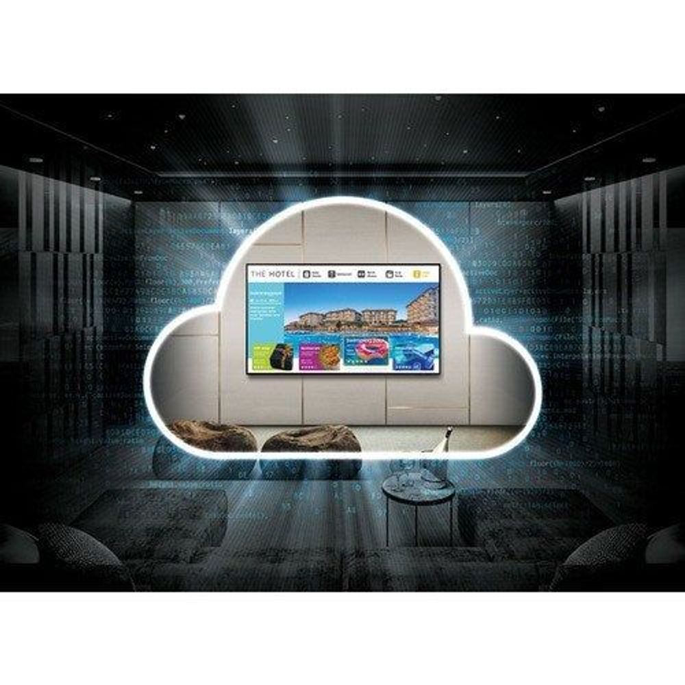 Black Samsung 75-inch Smart LED-LCD TV with cloud-style menu on screen