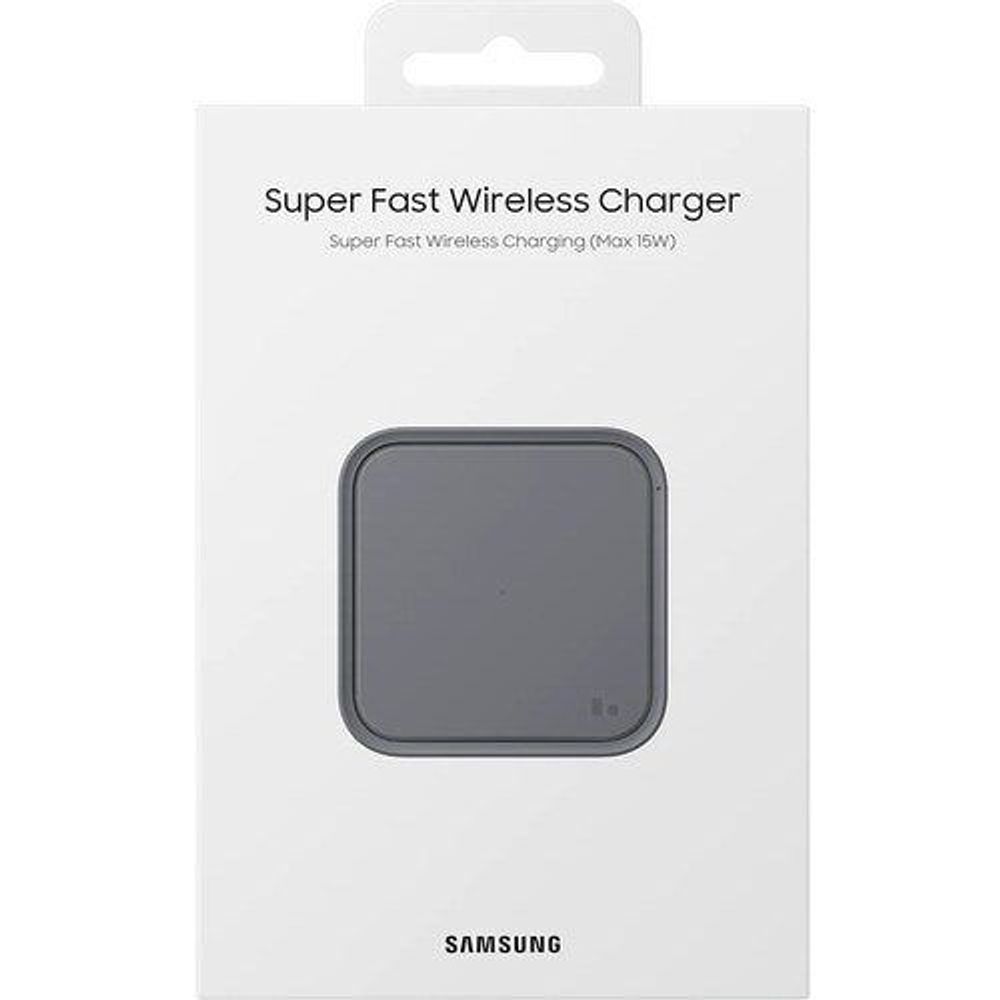 Samsung Super Fast Wireless Charger retail box with charger shown