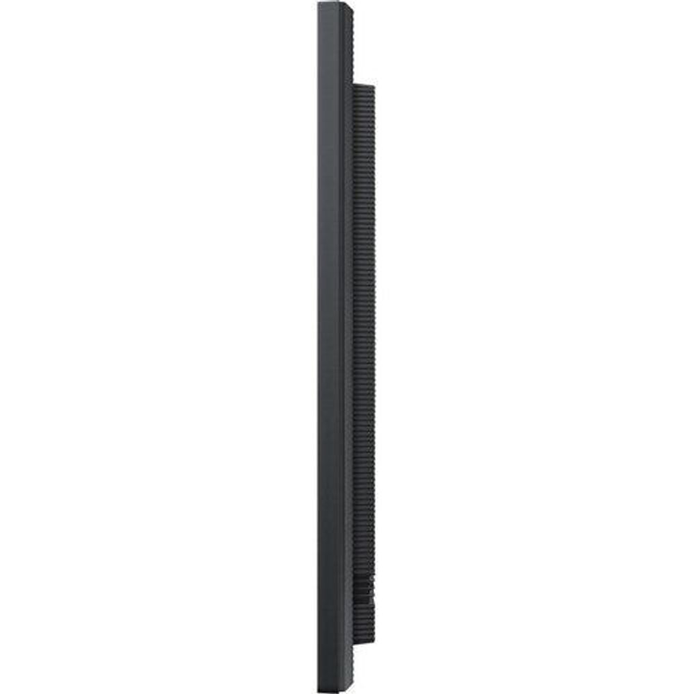 Side profile of a black Samsung 65-inch professional display with slim frame