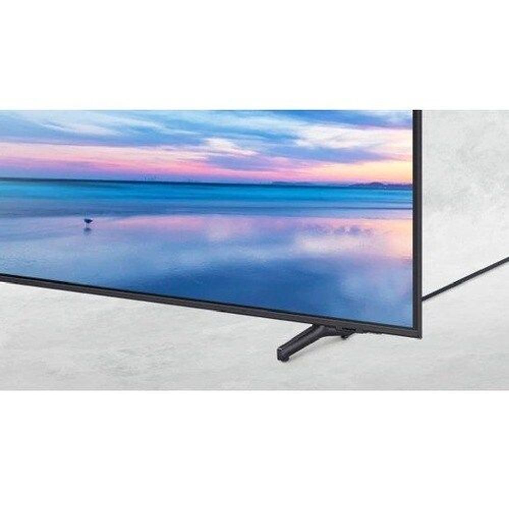 Black 50-inch Samsung smart LED-LCD TV with slim legs stand and screen