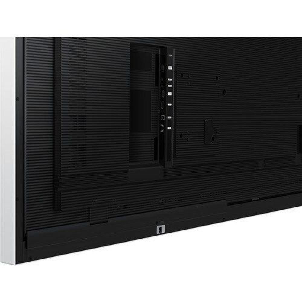 Samsung 85-inch interactive display back view with open module and connector panel