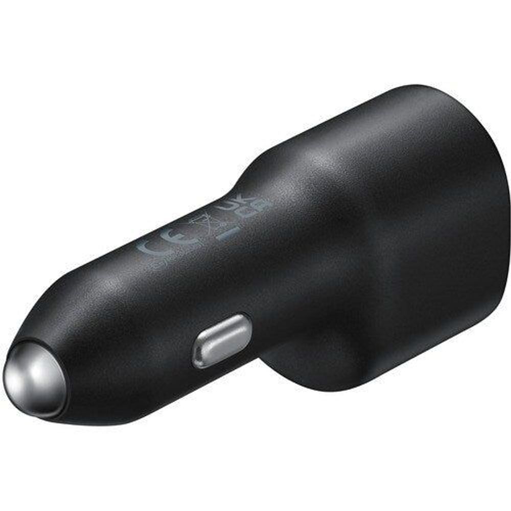 Samsung dual-port car charger, black, rounded end with silver side button