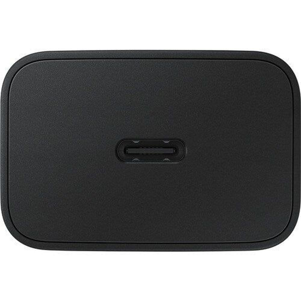 Samsung 15W wall charger front view with USB port, black