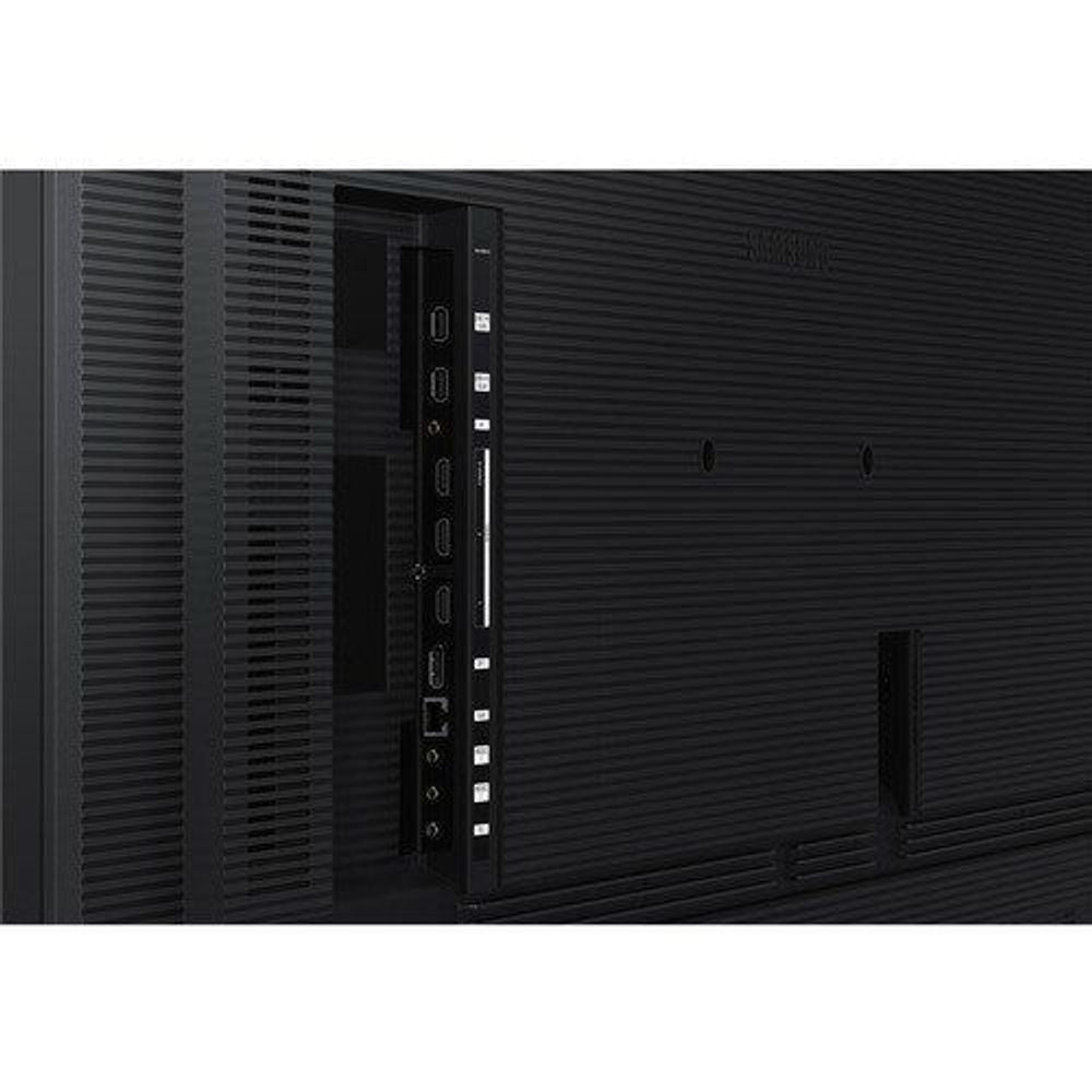 Samsung 55-inch LCD digital signage display rear input ports panel in black housing.