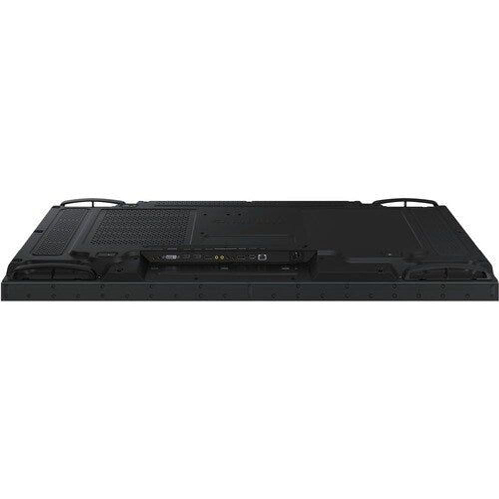 Digital signage display, black top view with handle cutouts and control openings