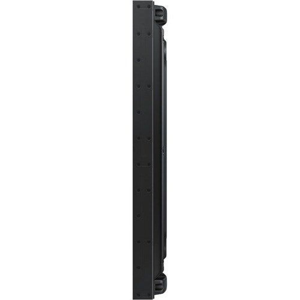 Digital signage display, black, side view with mounting holes and slim bezel