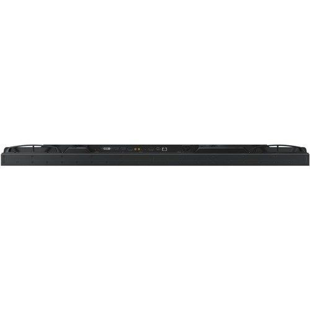 Digital signage display, black front/top edge with ports and control panel