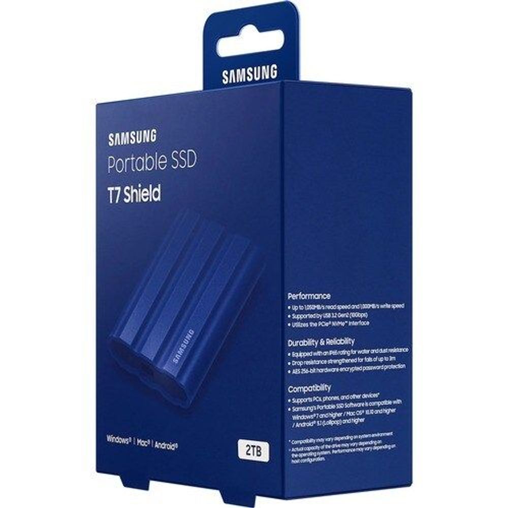 Samsung Portable SSD T7 Shield retail box, 2TB capacity packaging