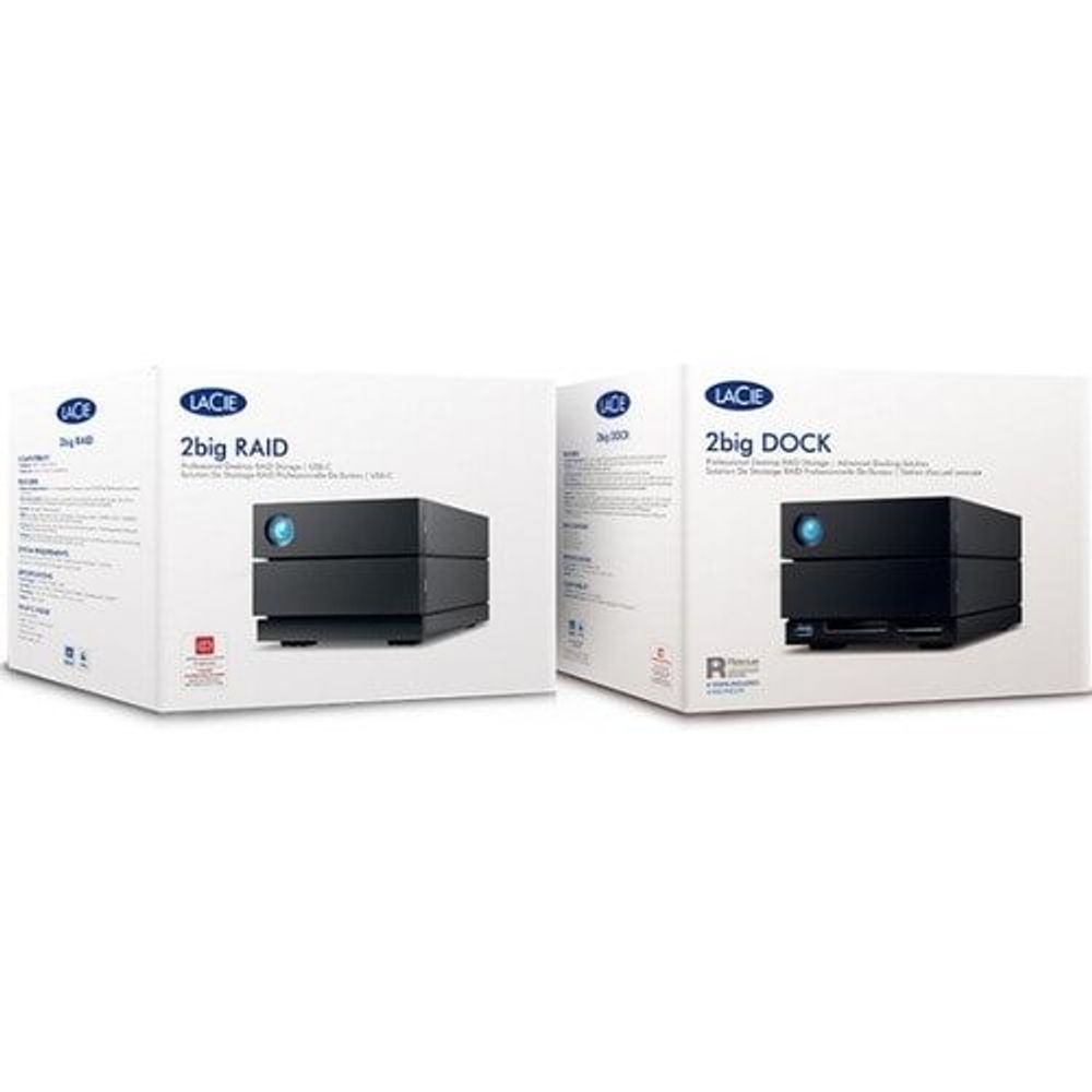 Retail packaging for Seagate 2big Dock DAS storage system with product images
