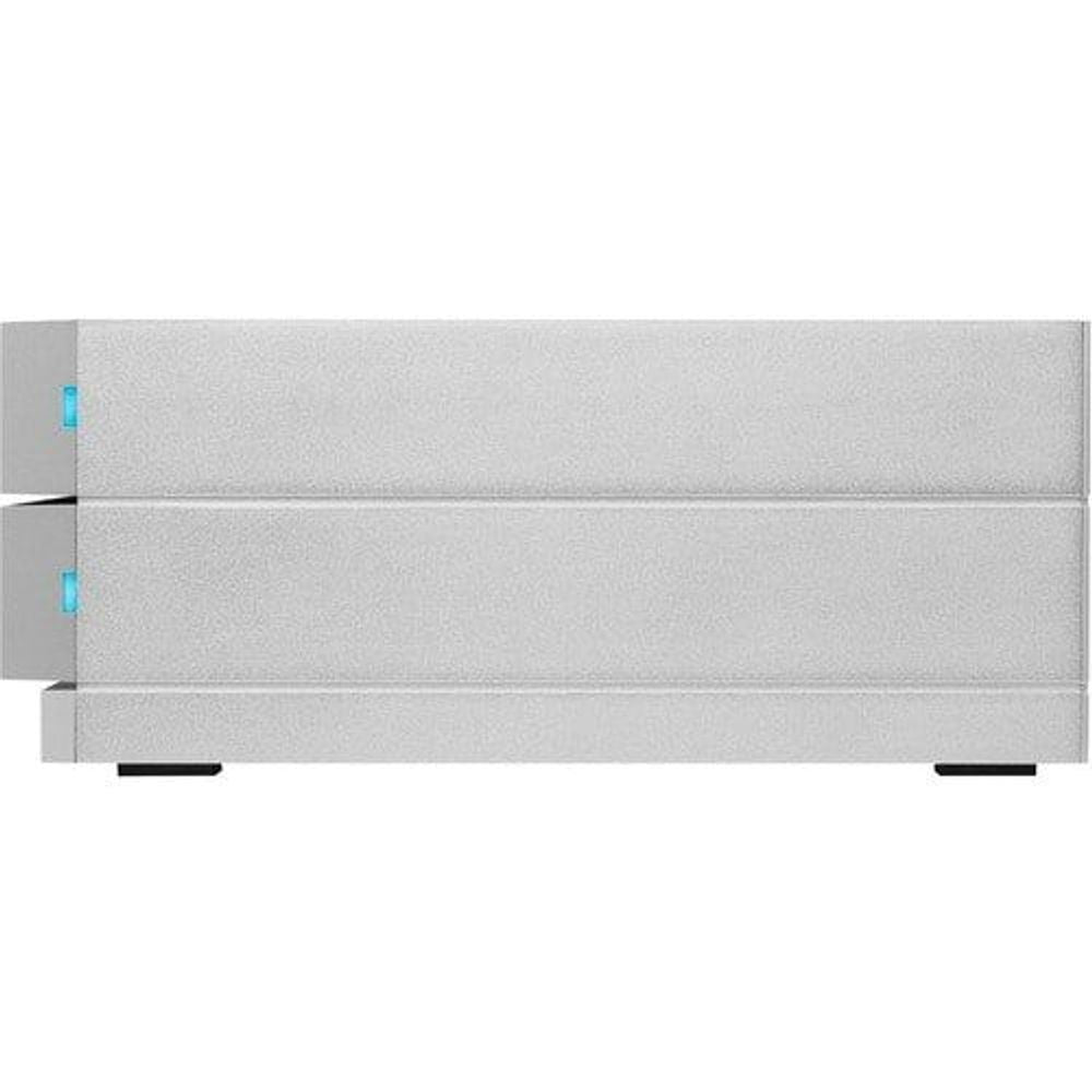 Silver dock storage system side view with visible drive bays and blue lights