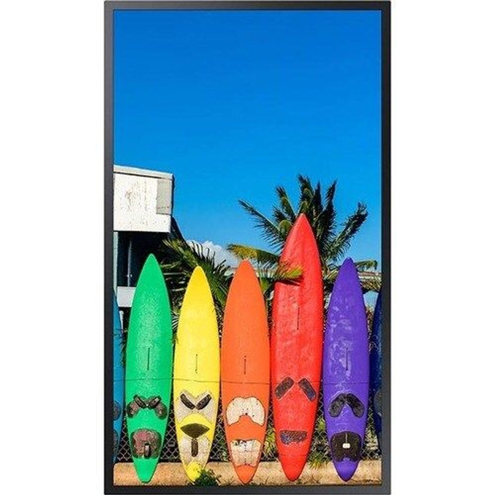 46-inch digital signage display close front view with surfboard graphics filling the screen
