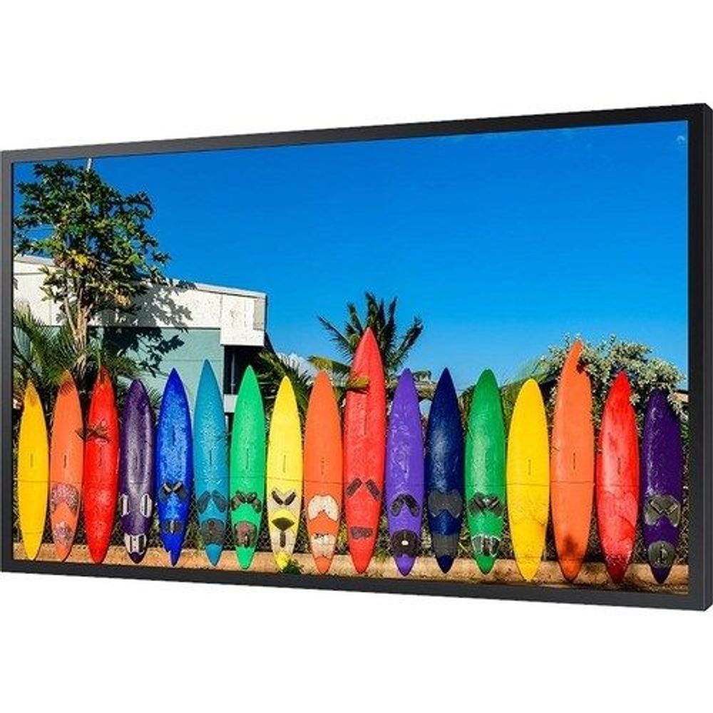 46-inch digital signage display angled view showing surfboard graphics across the screen