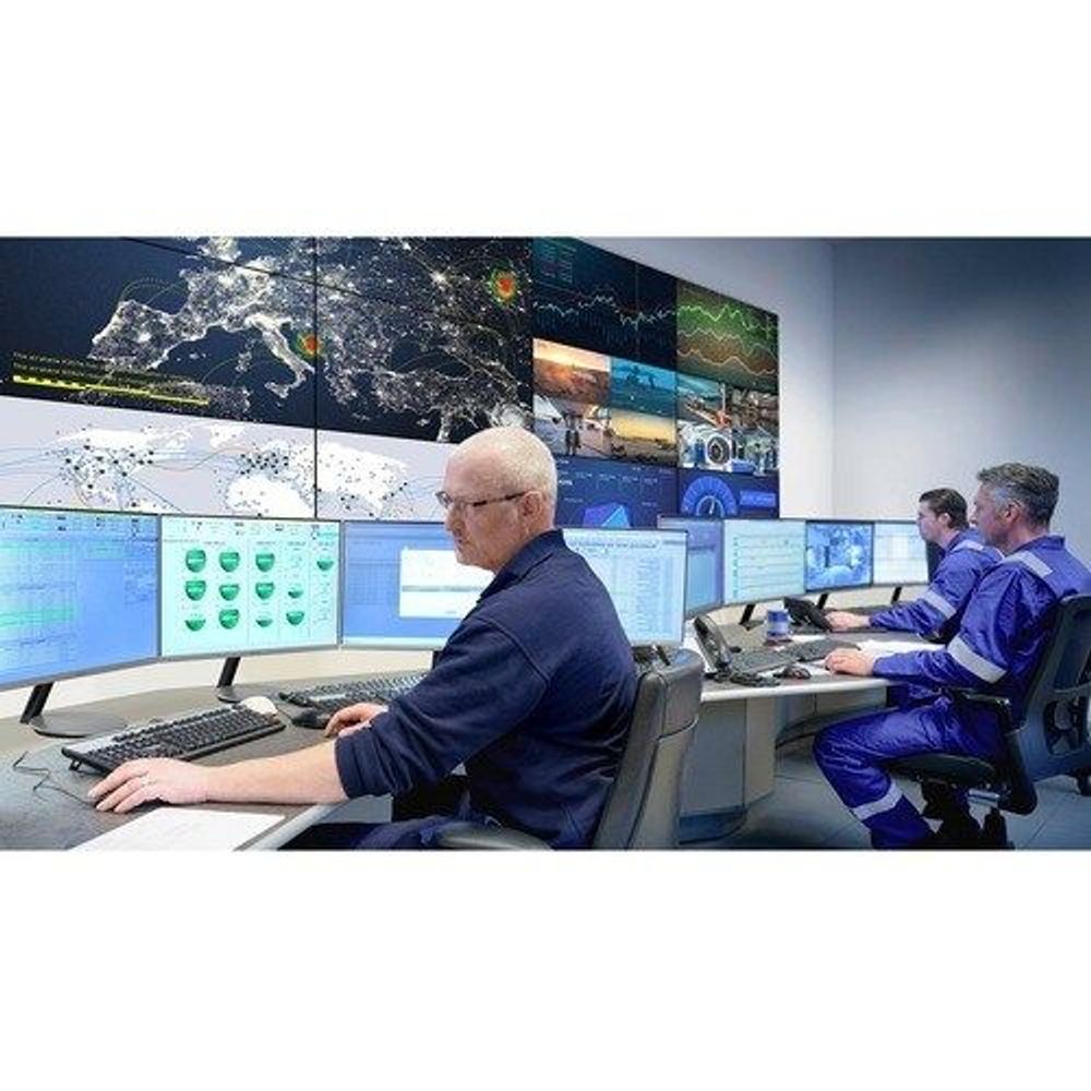 Samsung video wall LCD display showing multiple maps and data screens on screen