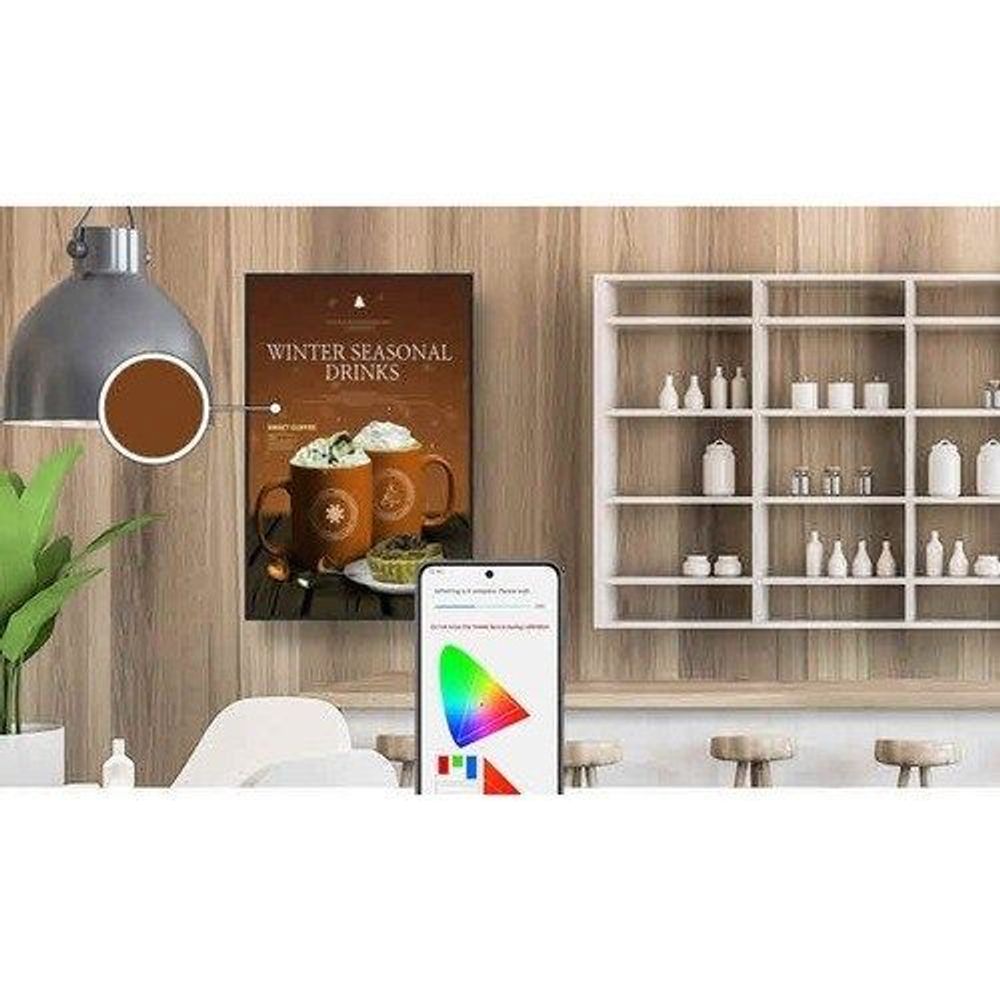 Samsung 50-inch QHB professional display showing winter drinks content on screen