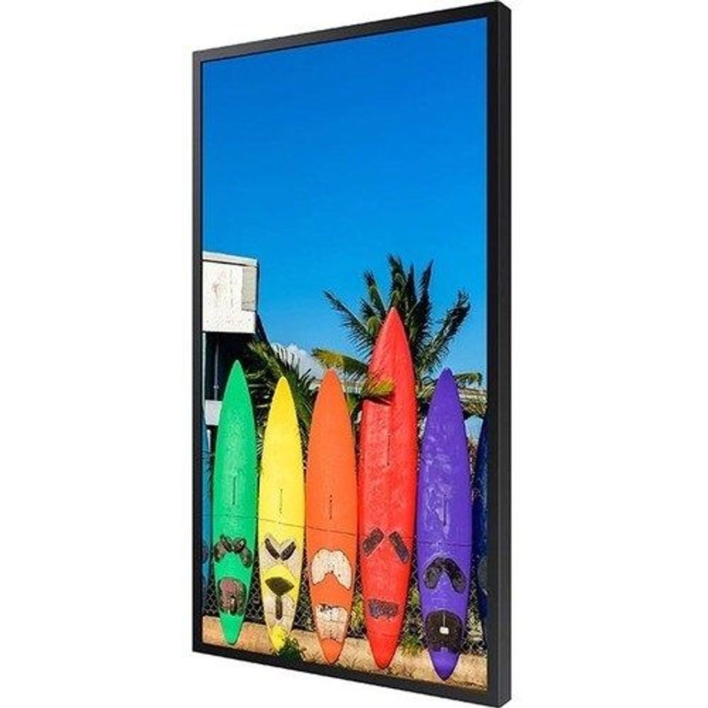 55-inch digital signage display showing colorful surfboards on screen