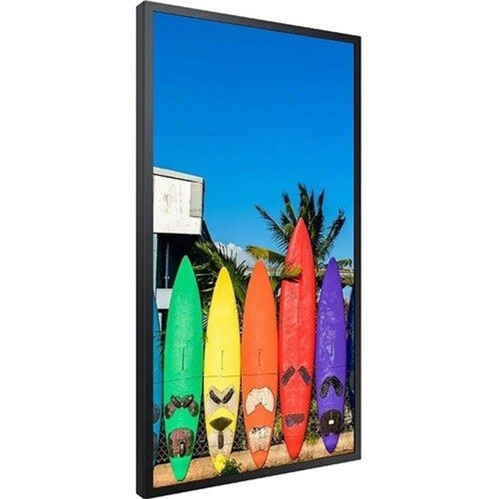 55-inch digital signage display front view with vivid surfboard graphics