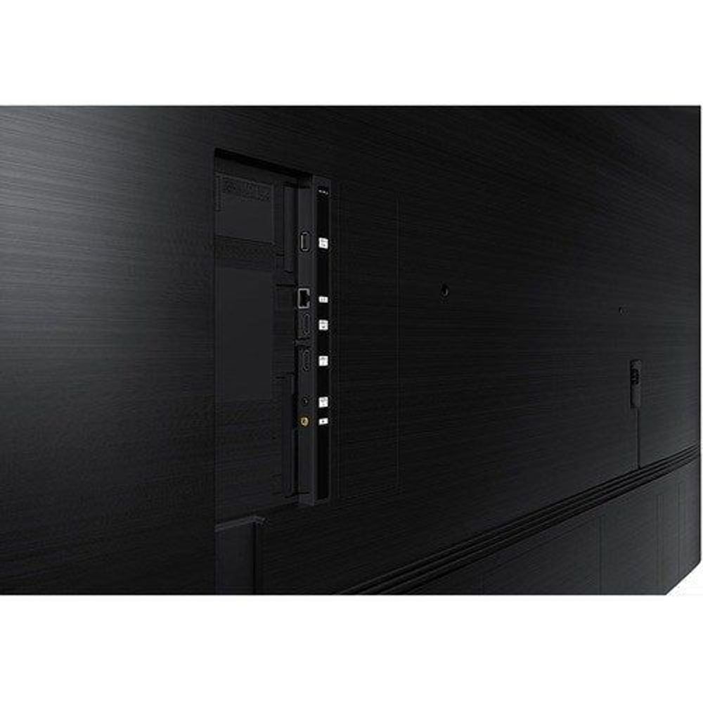 Digital signage display back panel with connector ports on dark casing