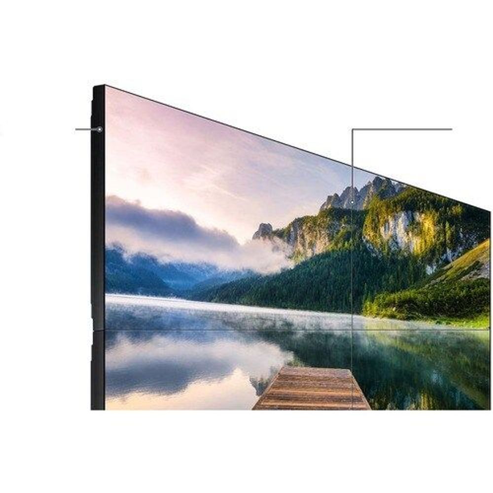 Samsung 55-inch LCD digital signage display showing landscape image with thin dark frame