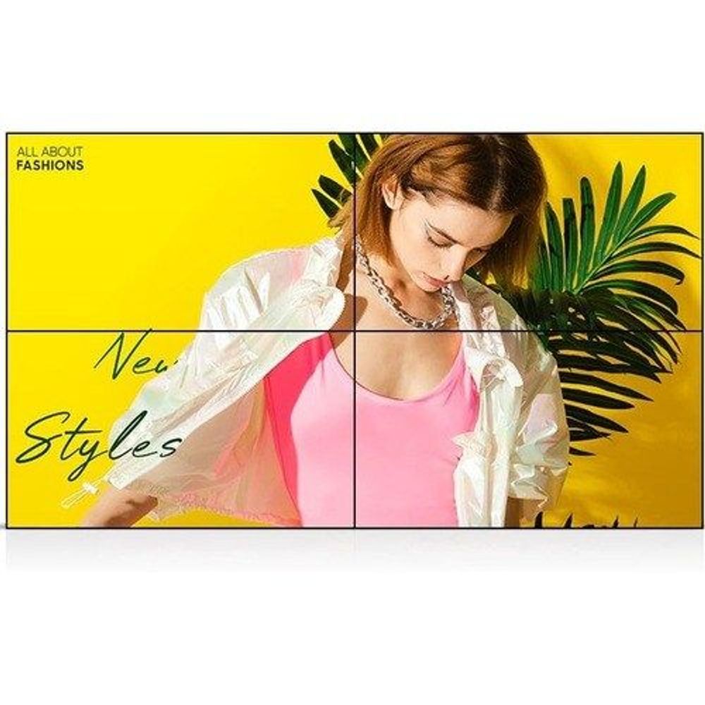 55-inch Samsung digital signage LCD display showing “New Styles” fashion artwork