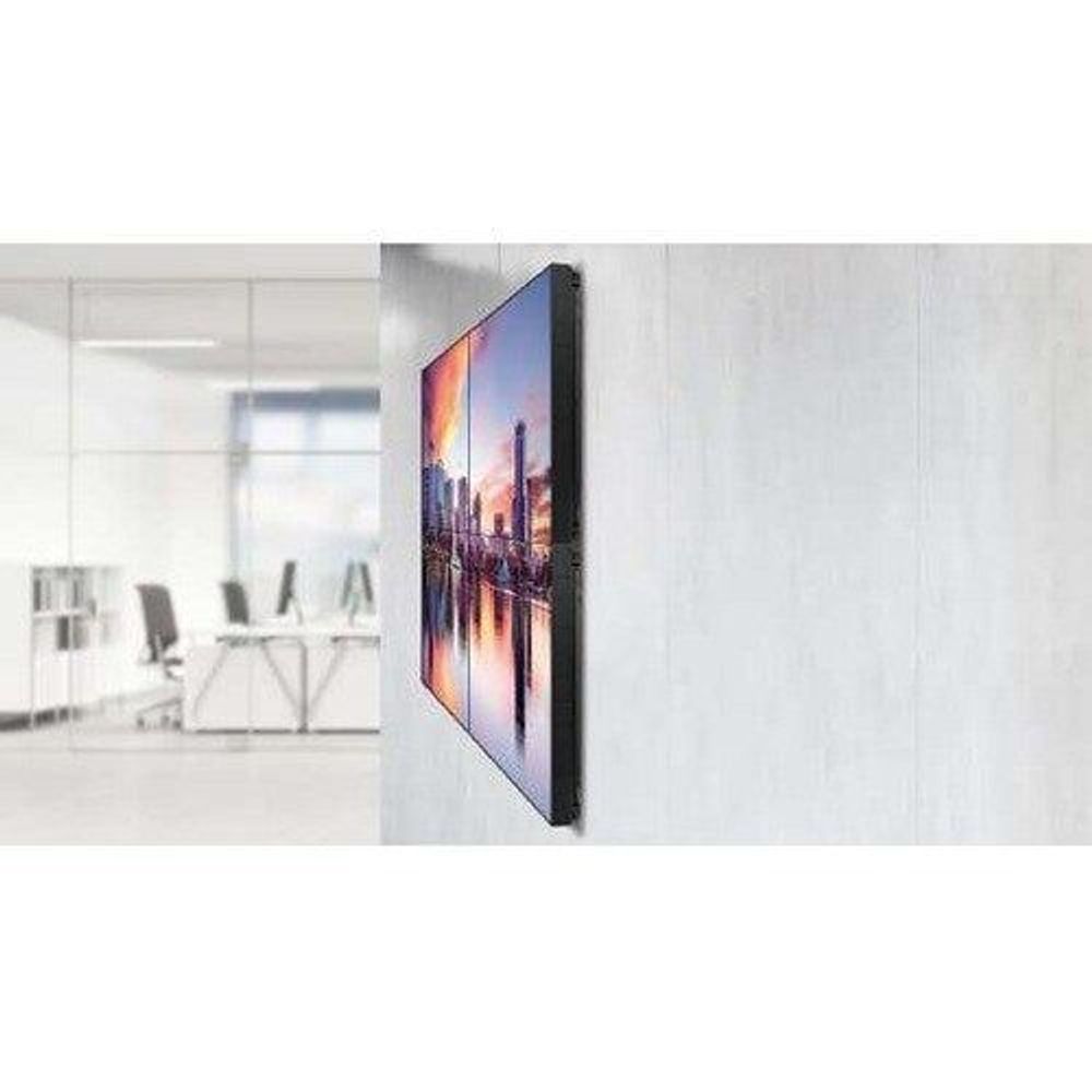 55-inch LCD digital signage display mounted on wall, showing colorful city image