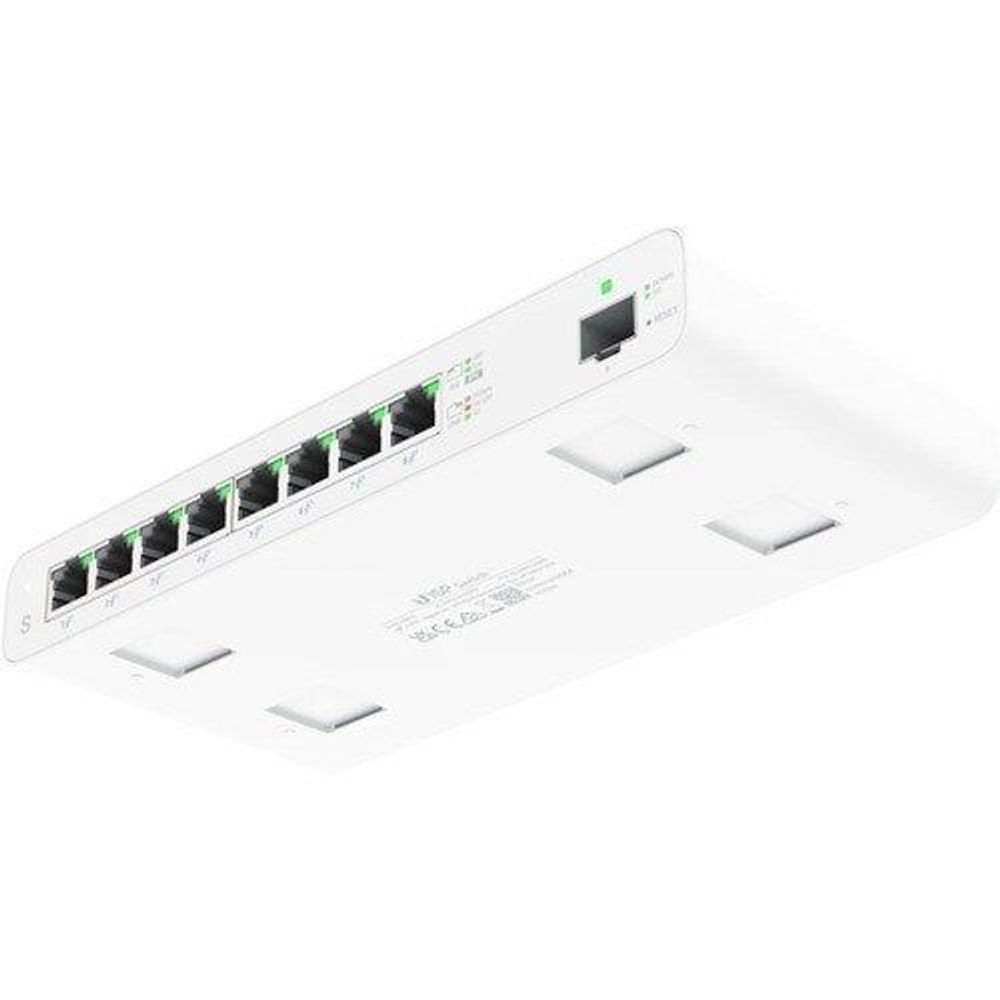 Ubiquiti UISP-S gigabit switch, top-side view with RJ45 ports and ventilation slots