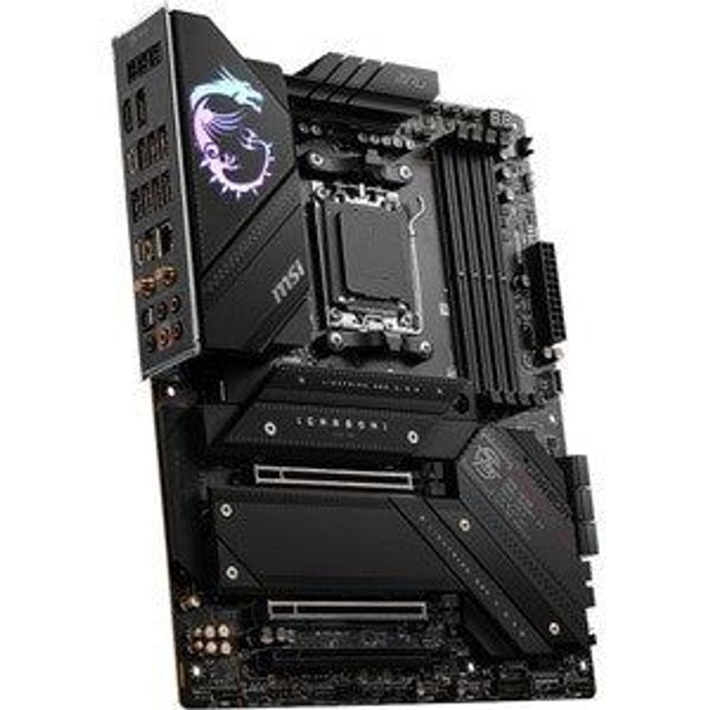 MSI MPG X670E gaming motherboard with VRM heatsinks and PCIe expansion slots
