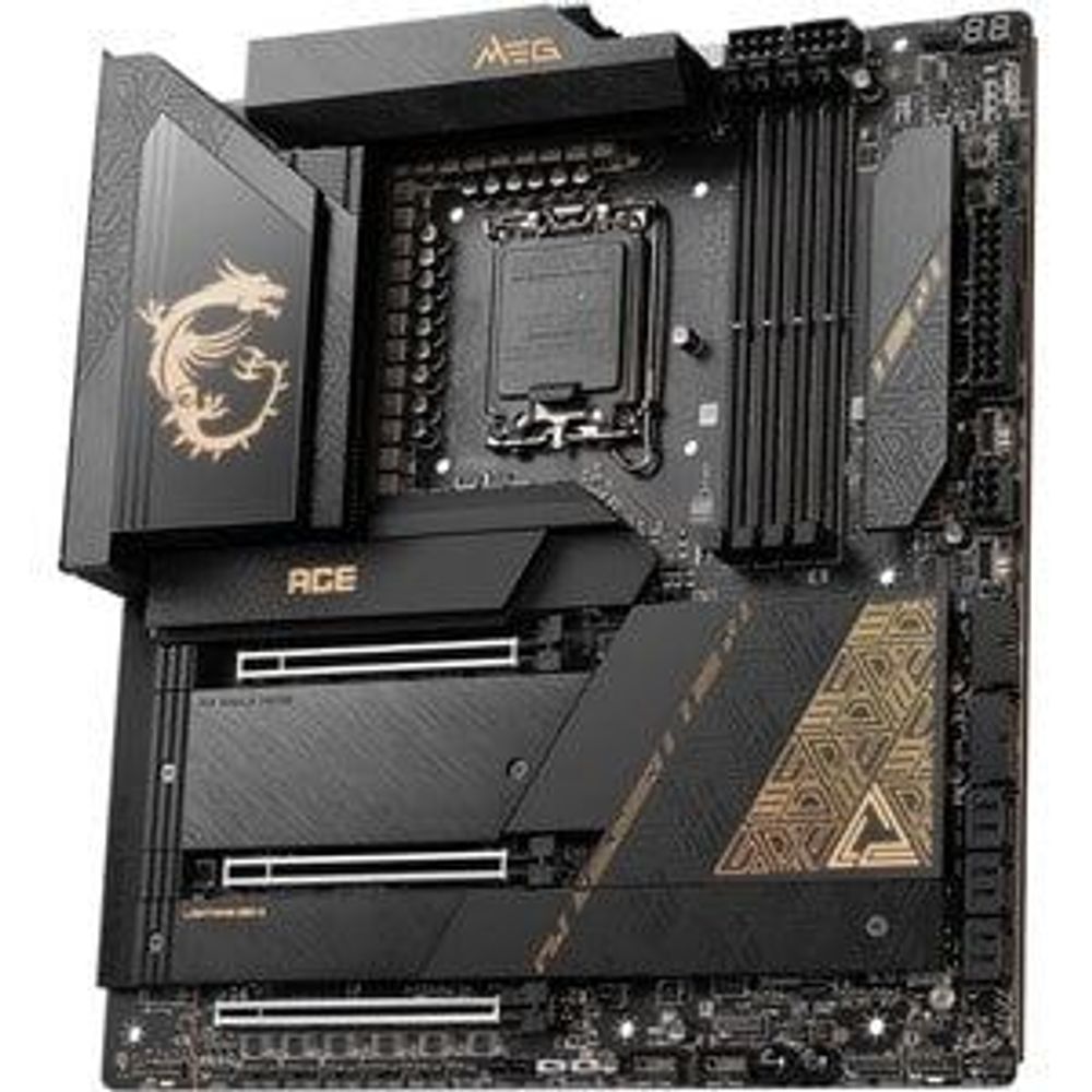 MSI MEG Z790 Ace gaming desktop motherboard with gold dragon emblem