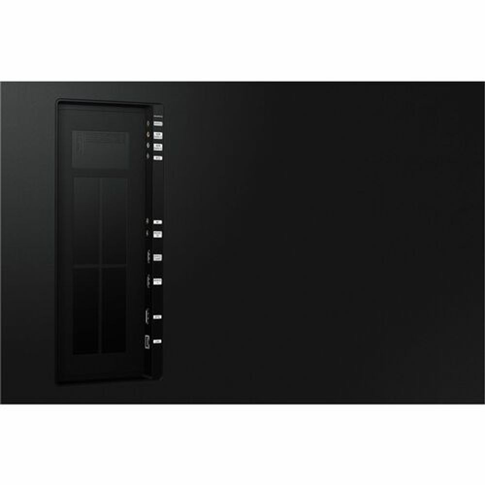 Digital signage display rear panel with port area and label strip