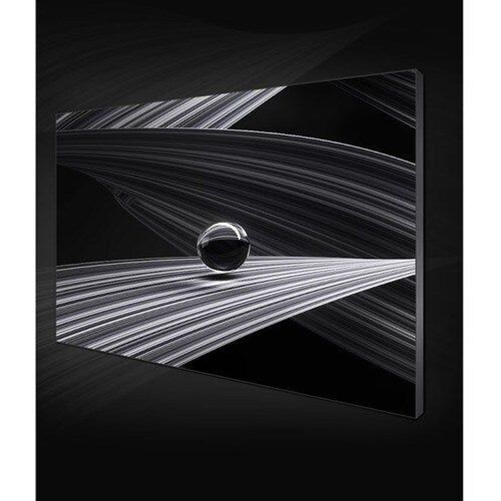 Digital signage display with abstract silver light lines and a small sphere graphic