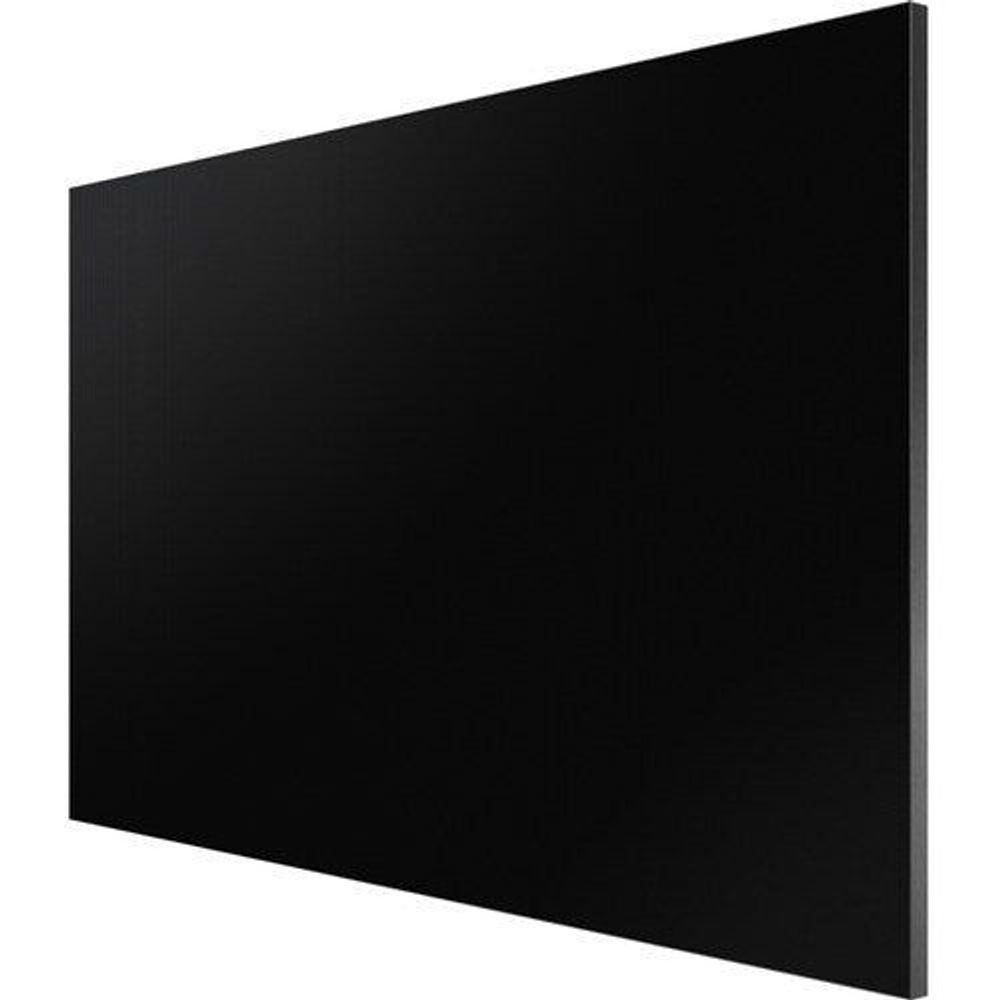 Digital signage display front view with black screen and thin black bezel