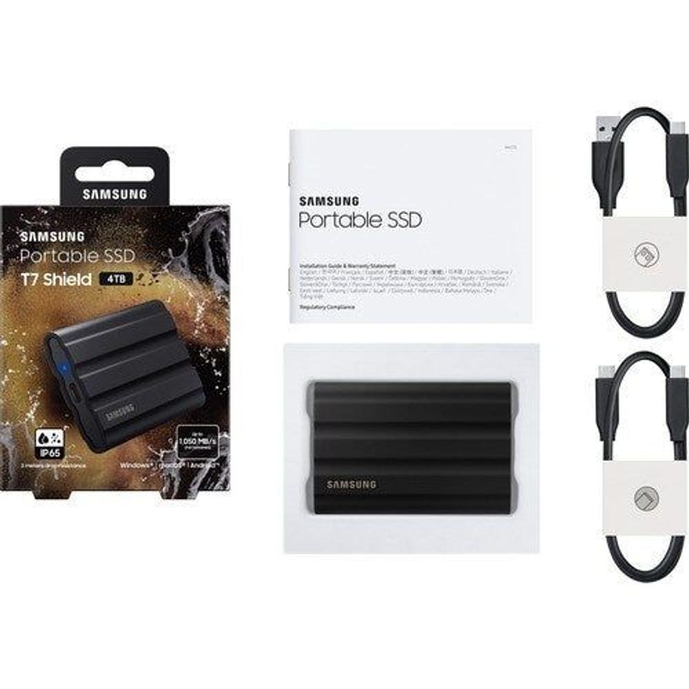 Samsung T7 portable rugged SSD, black external solid state drive with cable