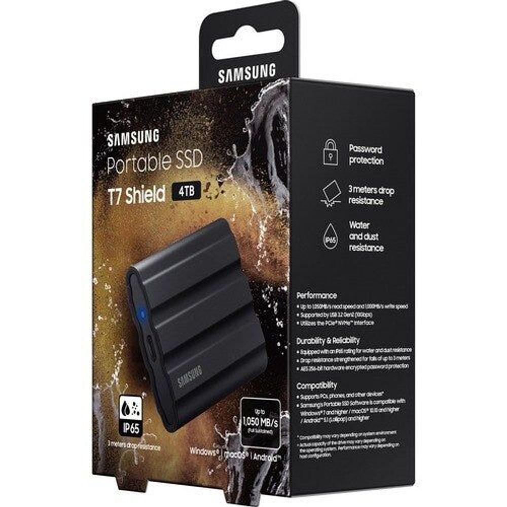 Samsung Portable SSD T7 Shield 4TB rugged external solid state drive box, black