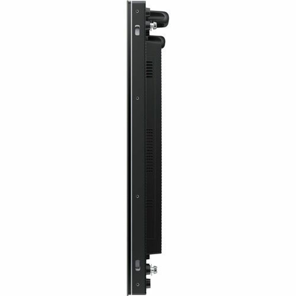 Digital signage LCD display side view with visible ports and slim metal bezel