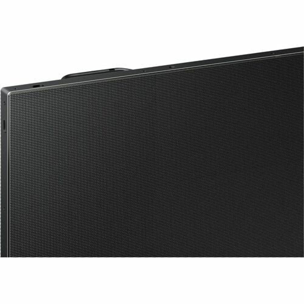 Digital signage LCD display front close-up with textured dark panel