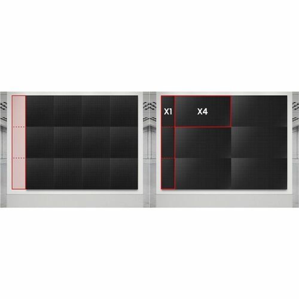 Digital signage LCD close-up with red focus points on screen surface