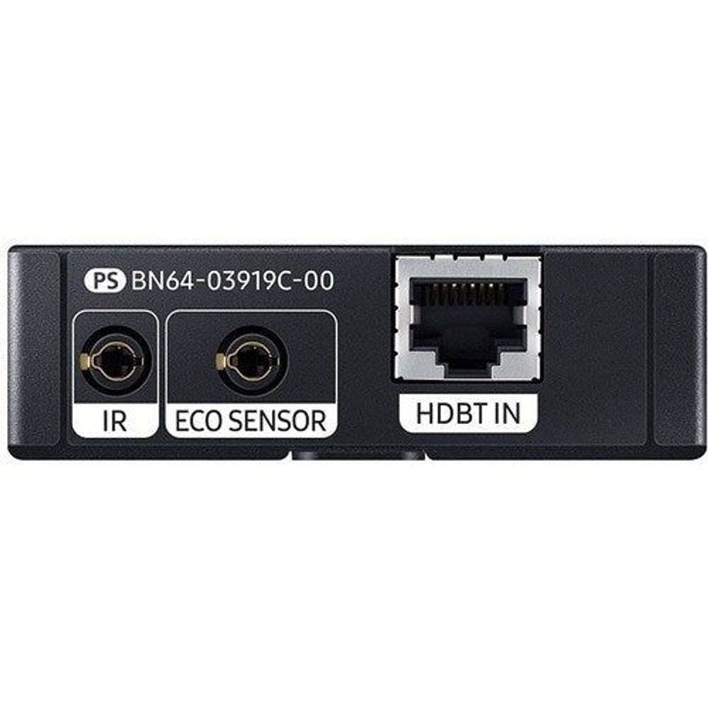 Samsung signage box rear panel with RCA ports, IR, Eco Sensor, and HDBaseT input