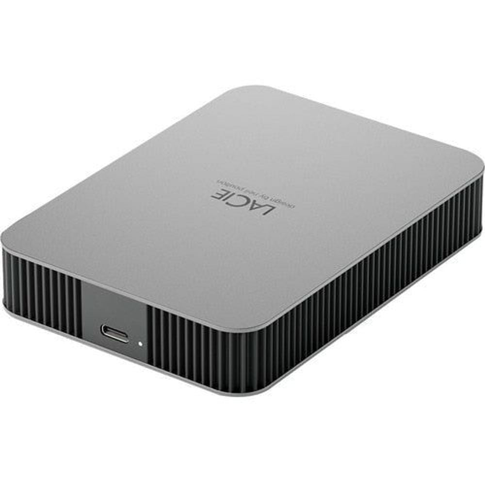 LaCie portable hard drive top view with USB-C port on the front edge