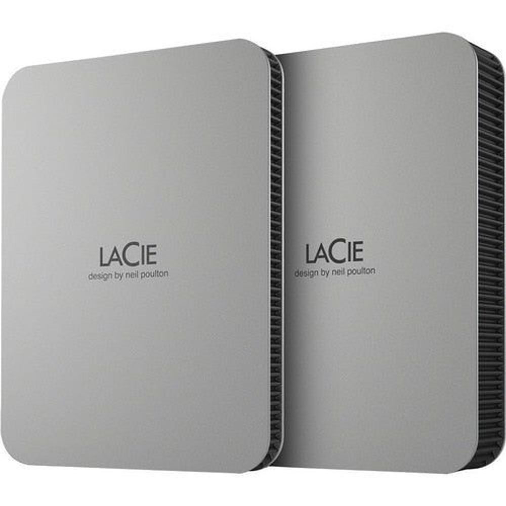 LaCie portable hard drive open view showing light gray enclosure halves and black ribs