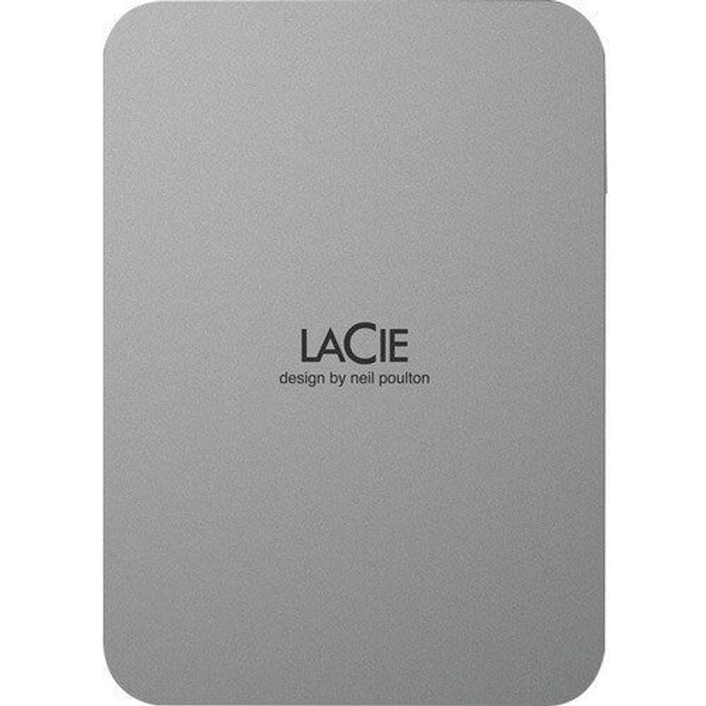Light gray LaCie portable hard drive front panel with LACIE logo.