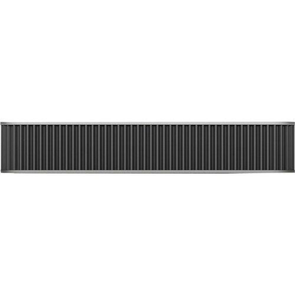 Black ribbed side panel of LaCie portable hard drive.