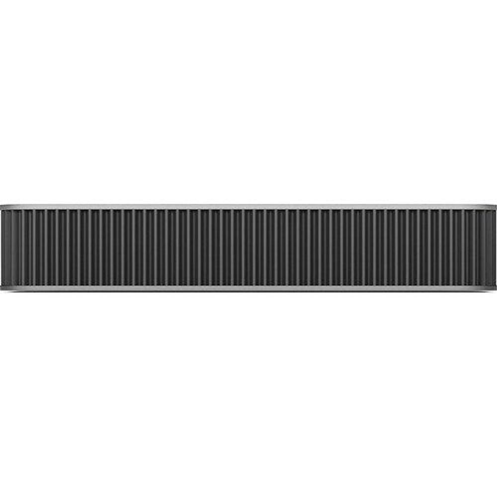 Portable hard drive side view with ribbed black exterior