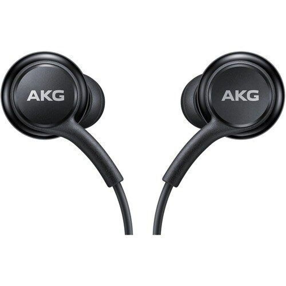 Black AKG logo in-ear earphones with curved cable